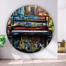 Lade das Bild in den Galerie-Viewer, Aluminiumbild Buntes Klavier im Graffiti Look Kreis