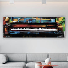 Lade das Bild in den Galerie-Viewer, Aluminiumbild gebürstet Buntes Klavier im Graffiti Look Panorama