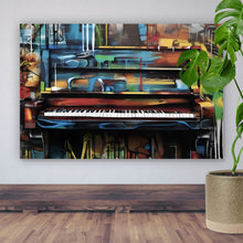 Lade das Bild in den Galerie-Viewer, Leinwandbild Buntes Klavier im Graffiti Look Querformat