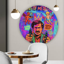 Lade das Bild in den Galerie-Viewer, Aluminiumbild gebürstet Buntes Pop Art Wandbild mit ikonischer Figur Kreis