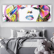 Lade das Bild in den Galerie-Viewer, Aluminiumbild gebürstet Buntes Portrait Marylin Graffiti Panorama
