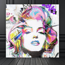Lade das Bild in den Galerie-Viewer, Leinwandbild Buntes Portrait Marylin Graffiti Quadrat