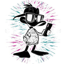 Lade das Bild in den Galerie-Viewer, Aluminiumbild gebürstet Cartoon Ente mit Smartphone Kreis