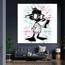 Lade das Bild in den Galerie-Viewer, Spannrahmenbild Cartoon Ente mit Smartphone Quadrat