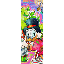 Lade das Bild in den Galerie-Viewer, Aluminiumbild gebürstet Cartoon Entenmotiv mit Dollarzeichen Panorama Hoch