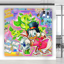 Lade das Bild in den Galerie-Viewer, Aluminiumbild gebürstet Cartoon Entenmotiv mit Dollarzeichen Quadrat