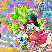 Lade das Bild in den Galerie-Viewer, Aluminiumbild gebürstet Cartoon Entenmotiv mit Dollarzeichen Quadrat