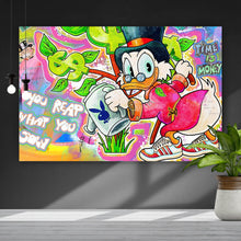 Lade das Bild in den Galerie-Viewer, Acrylglasbild Cartoon Entenmotiv mit Dollarzeichen Querformat
