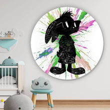 Lade das Bild in den Galerie-Viewer, Aluminiumbild Cartoon Hase mit buntem Farbklecks Kreis