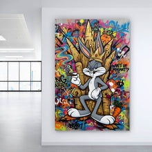 Lade das Bild in den Galerie-Viewer, Aluminiumbild gebürstet Cartoon Hasenkönig Graffiti Hochformat