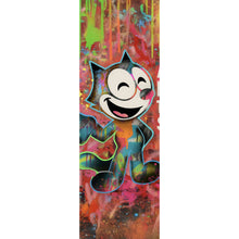 Lade das Bild in den Galerie-Viewer, Acrylglasbild Cartoon Katze mit buntem Farbspritzer Hintergrund Panorama Hoch