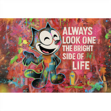 Lade das Bild in den Galerie-Viewer, Aluminiumbild Cartoon Katze mit buntem Farbspritzer Hintergrund Querformat