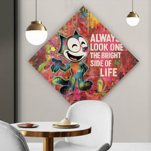 Lade das Bild in den Galerie-Viewer, Acrylglasbild Cartoon Katze mit buntem Farbspritzer Hintergrund Raute