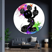 Lade das Bild in den Galerie-Viewer, Aluminiumbild gebürstet Cartoon Maus mit bunten Farbklecksen Kreis