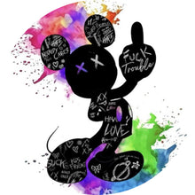 Lade das Bild in den Galerie-Viewer, Aluminiumbild gebürstet Cartoon Maus mit bunten Farbklecksen Kreis