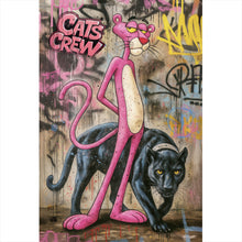 Lade das Bild in den Galerie-Viewer, Aluminiumbild Catscrew zwei Panther im Street Art Stil Hochformat