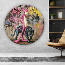 Lade das Bild in den Galerie-Viewer, Aluminiumbild Catscrew zwei Panther im Street Art Stil Kreis