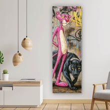 Lade das Bild in den Galerie-Viewer, Acrylglasbild Catscrew zwei Panther im Street Art Stil Panorama Hoch