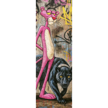 Lade das Bild in den Galerie-Viewer, Leinwandbild Catscrew zwei Panther im Street Art Stil Panorama Hoch
