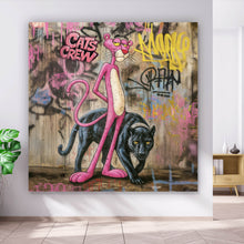 Lade das Bild in den Galerie-Viewer, Spannrahmenbild Catscrew zwei Panther im Street Art Stil Quadrat