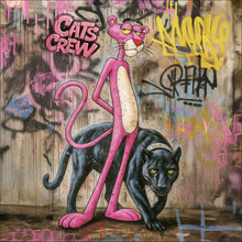 Lade das Bild in den Galerie-Viewer, Aluminiumbild Catscrew zwei Panther im Street Art Stil Quadrat