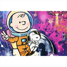 Lade das Bild in den Galerie-Viewer, Poster Charlie und Snoopy im Weltall Pop Art Querformat