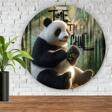 Lade das Bild in den Galerie-Viewer, Aluminiumbild gebürstet Pandabär Time to chill Kreis