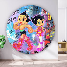 Lade das Bild in den Galerie-Viewer, Aluminiumbild gebürstet Collage Astro Zeichentrick Pop Art Kreis