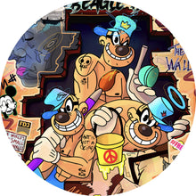 Lade das Bild in den Galerie-Viewer, Aluminiumbild gebürstet Collage Comicfiguren Pop Art Kreis