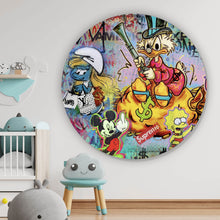 Lade das Bild in den Galerie-Viewer, Aluminiumbild gebürstet Collage Streetart Comic Figuren Kreis