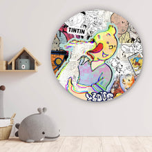 Lade das Bild in den Galerie-Viewer, Aluminiumbild gebürstet Comic Collage TinTin Pop Art Kreis