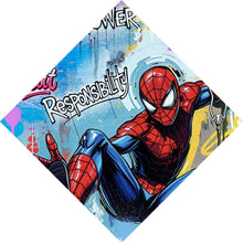 Lade das Bild in den Galerie-Viewer, Aluminiumbild Comic Held schwingt dynamisch durch bunte Graffiti Wand Raute