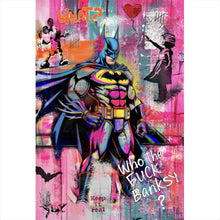 Lade das Bild in den Galerie-Viewer, Leinwandbild Comic Held vor buntem Street Art Hintergrund Hochformat