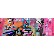 Lade das Bild in den Galerie-Viewer, Aluminiumbild Comic Held vor buntem Street Art Hintergrund Panorama