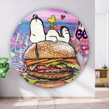 Lade das Bild in den Galerie-Viewer, Aluminiumbild gebürstet Comic Hund Snoopi Pop Art Kreis