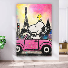 Lade das Bild in den Galerie-Viewer, Poster Comic Hund vor Pariser Skyline Pop Art Hochformat