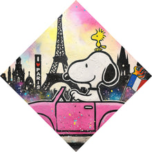 Lade das Bild in den Galerie-Viewer, Poster Comic Hund vor Pariser Skyline Pop Art Raute