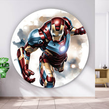 Lade das Bild in den Galerie-Viewer, Aluminiumbild gebürstet Comic Superheld in voller Rüstung Kreis