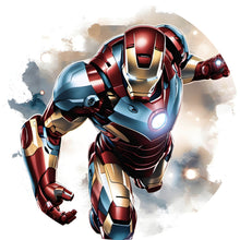 Lade das Bild in den Galerie-Viewer, Aluminiumbild gebürstet Comic Superheld in voller Rüstung Kreis