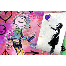 Lade das Bild in den Galerie-Viewer, Leinwandbild Comicfigur mit Spraydose im Graffiti Stil Querformat