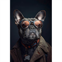 Lade das Bild in den Galerie-Viewer, Acrylglasbild Coole Bulldogge mit Brille und Jacke Hochformat