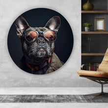 Lade das Bild in den Galerie-Viewer, Aluminiumbild gebürstet Coole Bulldogge mit Brille und Jacke Kreis