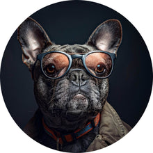 Lade das Bild in den Galerie-Viewer, Aluminiumbild gebürstet Coole Bulldogge mit Brille und Jacke Kreis