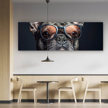 Lade das Bild in den Galerie-Viewer, Spannrahmenbild Coole Bulldogge mit Brille und Jacke Panorama