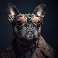 Lade das Bild in den Galerie-Viewer, Leinwandbild Coole Bulldogge mit Brille und Jacke Quadrat