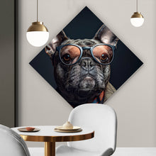 Lade das Bild in den Galerie-Viewer, Leinwandbild Coole Bulldogge mit Brille und Jacke Raute