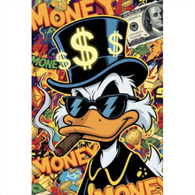Lade das Bild in den Galerie-Viewer, Acrylglasbild Coole Ente mit Zigarre auf Geld Hintergrund Hochformat