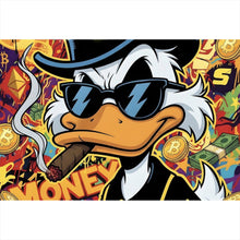 Lade das Bild in den Galerie-Viewer, Poster Coole Ente mit Zigarre auf Geld Hintergrund Querformat