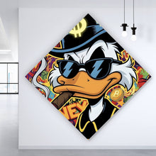 Lade das Bild in den Galerie-Viewer, Spannrahmenbild Coole Ente mit Zigarre auf Geld Hintergrund Raute