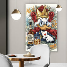 Lade das Bild in den Galerie-Viewer, Aluminiumbild gebürstet Coole Poker Ente mit Krone und Geld Hochformat
